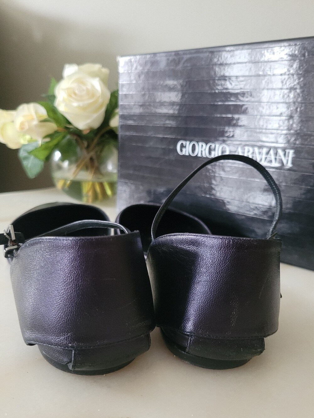 Giorgio Armani Pointed Toe Ankle-Strap Flats Black/Purple Sheen IT 39.5/US 9.5 - Picture 5 of 16